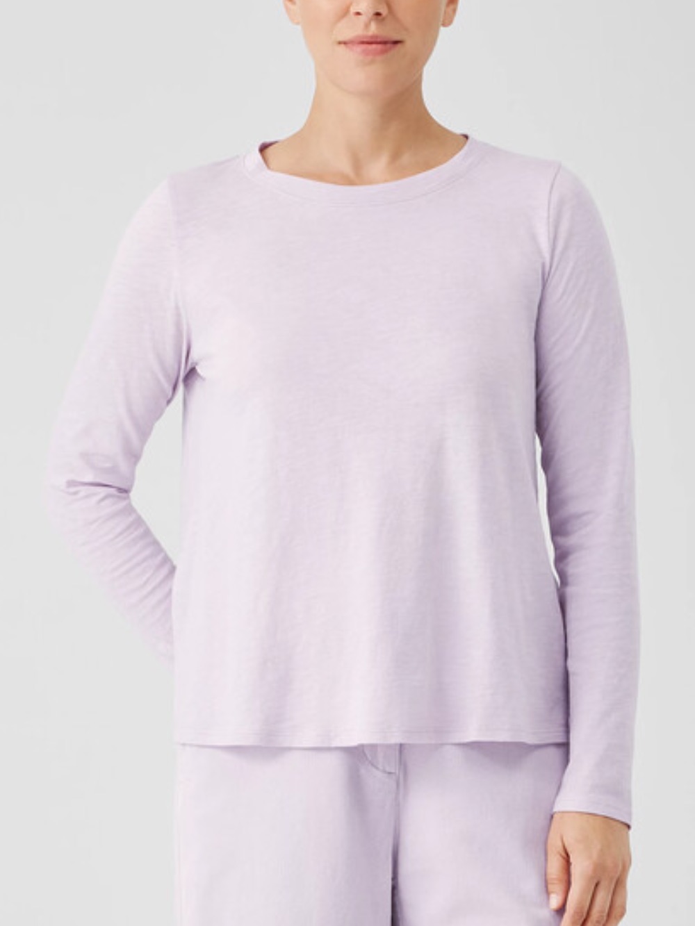 Eileen Fisher Xs Lavender Organic Linen Jersey Long Sleeve Crew Neck Tee Nwot